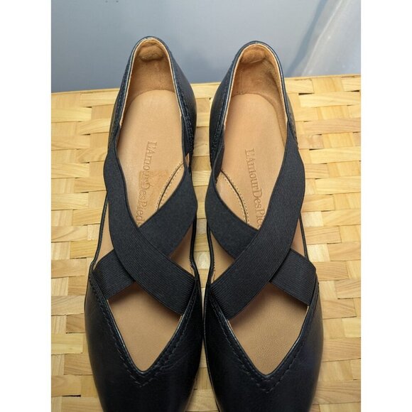 L'Amour Des Pieds Black Leather Mary Jane Shoe Wedge Women 9.5 Comfort Slip On - Picture 10 of 16